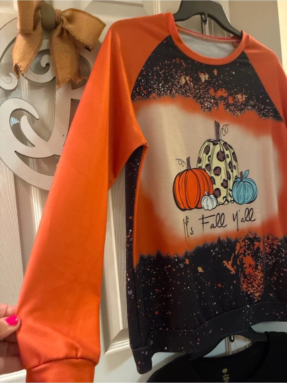 Womens Orange Fall Graphic Long-Sleeve Top - 